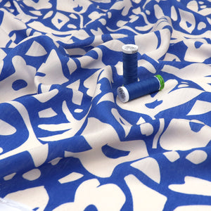 Sandwashed Viscose Lawn - Geometric Leaves - Royal Blue