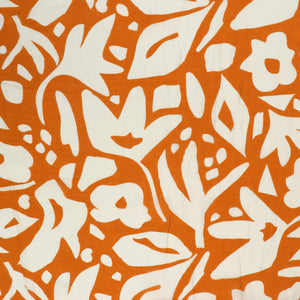 Sandwashed Viscose Lawn - Geometric Leaves - Tangerine Orange