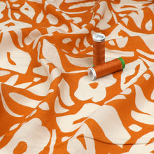 Sandwashed Viscose Lawn - Geometric Leaves - Tangerine Orange