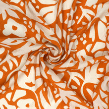 Sandwashed Viscose Lawn - Geometric Leaves - Tangerine Orange