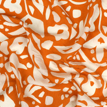 Sandwashed Viscose Lawn - Geometric Leaves - Tangerine Orange