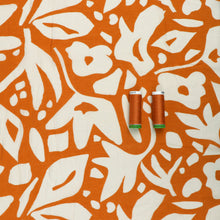 Sandwashed Viscose Lawn - Geometric Leaves - Tangerine Orange