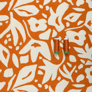 Sandwashed Viscose Lawn - Geometric Leaves - Tangerine Orange