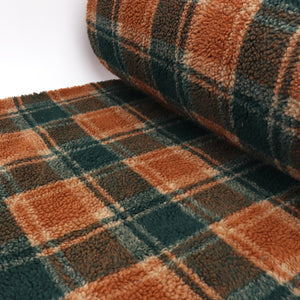 Teddy Fleece Coating  - Teal + Chestnut Check