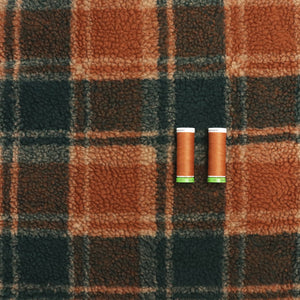 Teddy Fleece Coating  - Teal + Chestnut Check