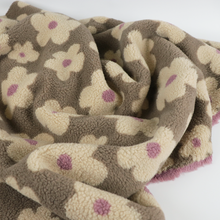 Teddy Sherpa Fleece Coating  - Flower Power - Taupe + Rose Pink