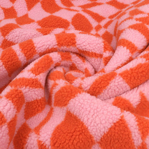 Teddy Sherpa Fleece Coating  - Retro Check - Pink + Orange - END OF BOLT 39cm