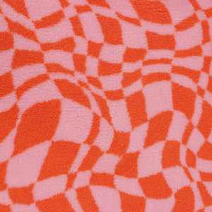 Teddy Sherpa Fleece Coating  - Retro Check - Pink + Orange