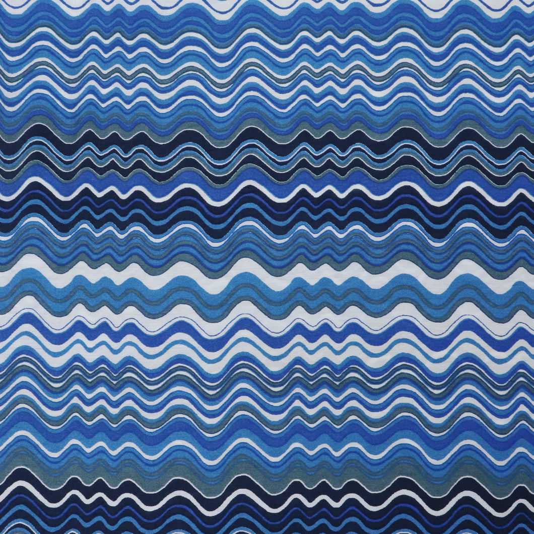 Viscose Blend Crepe - Waves - Blue