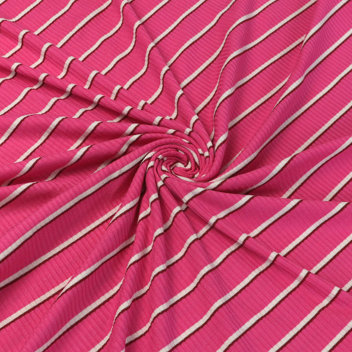 Viscose Blend Ribbed Jersey - Yarn Dyed Stripe - Pink