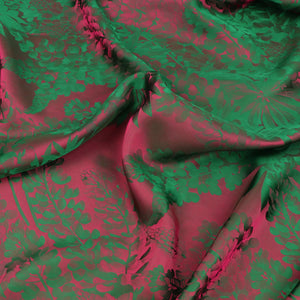 Viscose Blend Satin Jacquard - Botanicals - Pink + Green