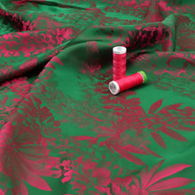 Viscose Blend Satin Jacquard - Botanicals - Pink + Green