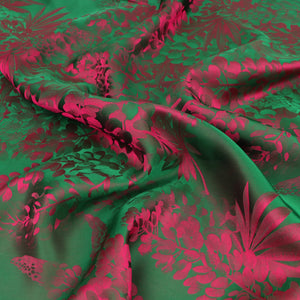 Viscose Blend Satin Jacquard - Botanicals - Pink + Green