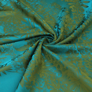 Viscose Blend Satin Jacquard - Botanicals - Turquoise + Olive