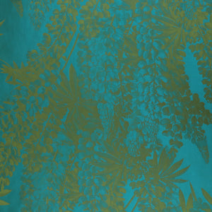 Viscose Blend Satin Jacquard - Botanicals - Turquoise + Olive