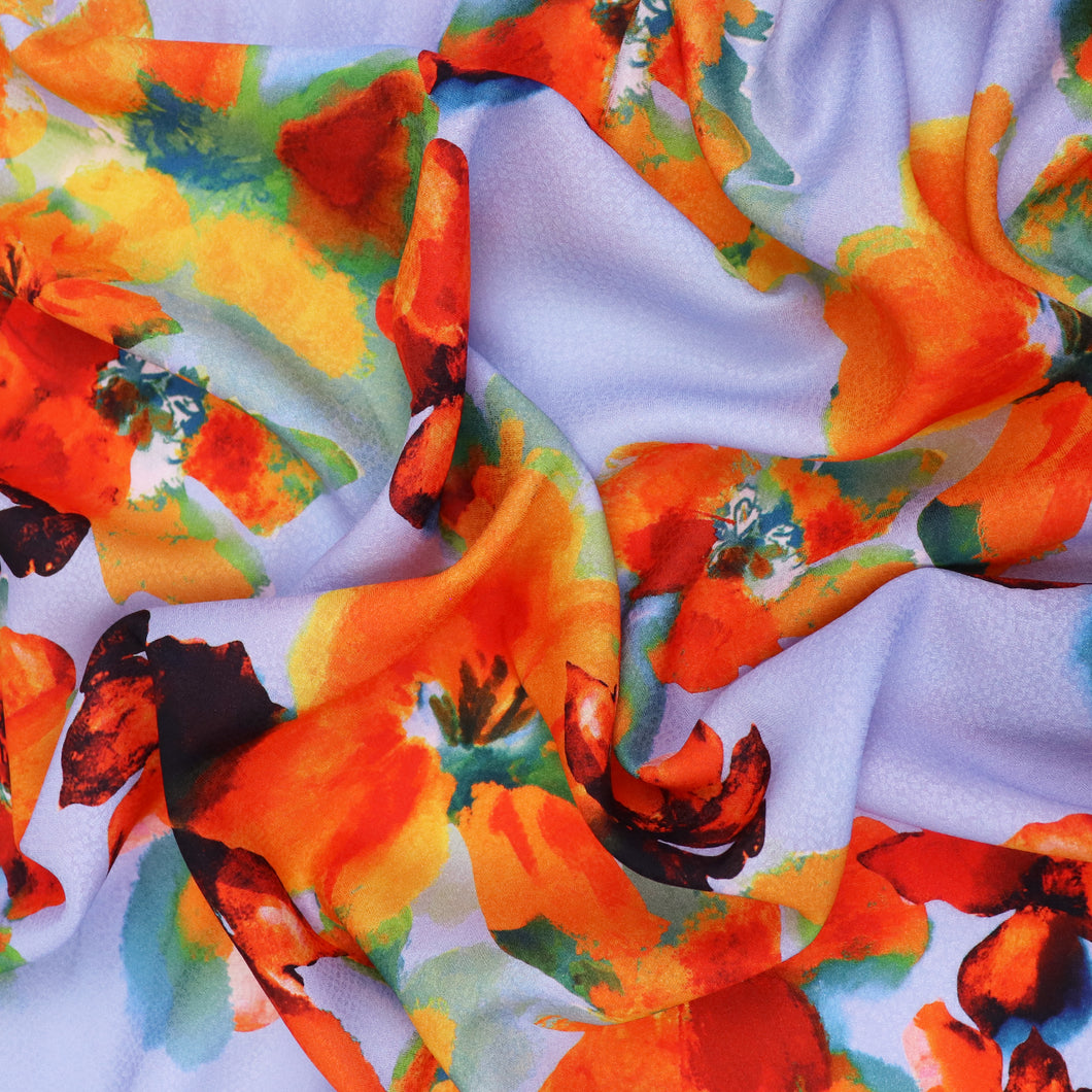 Viscose Jacquard Lawn - Orange Watercolour Flowers