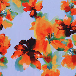 Viscose Jacquard Lawn - Orange Watercolour Flowers