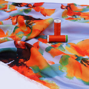 Viscose Jacquard Lawn - Orange Watercolour Flowers