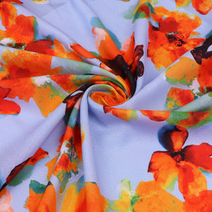 Viscose Jacquard Lawn - Orange Watercolour Flowers