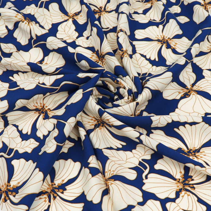 Viscose Lawn - Golden Flowers On Blue