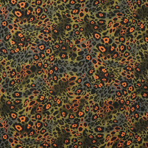 Viscose Lawn - Green + Orange Leopard Print