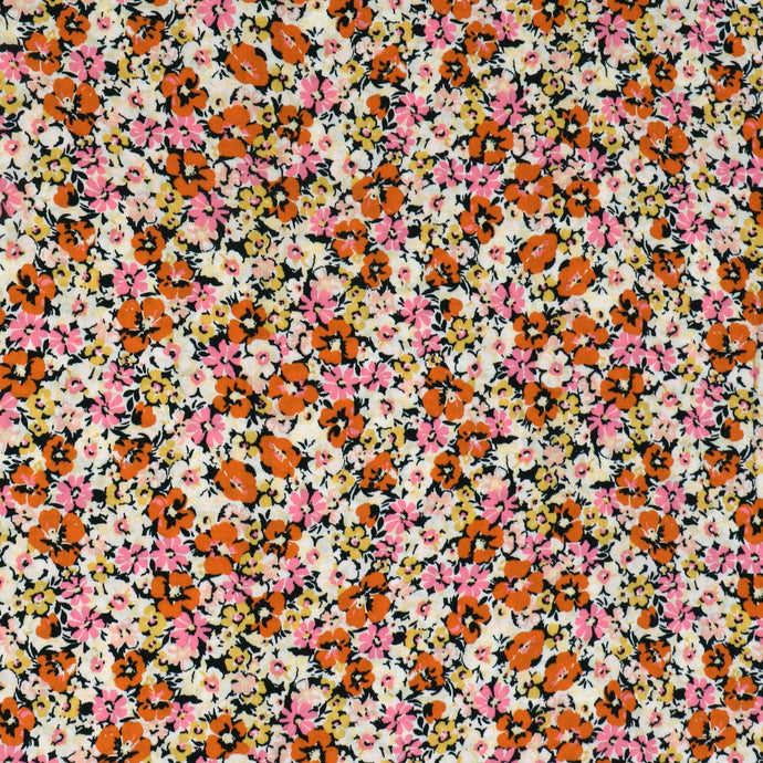 Viscose Lawn - Orange + Pink Floral - END OF BOLT 45cm