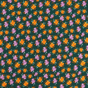 Viscose Lawn - Orange + Purple Flowers - END OF BOLT 151cm