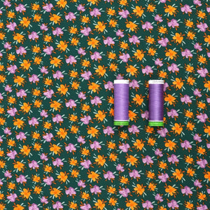 Viscose Lawn - Orange + Purple Flowers