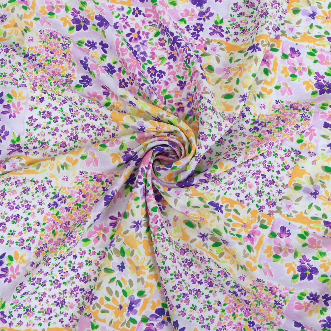 Viscose Lawn - Patchwork Meadow - Purple + Yellow - SALE