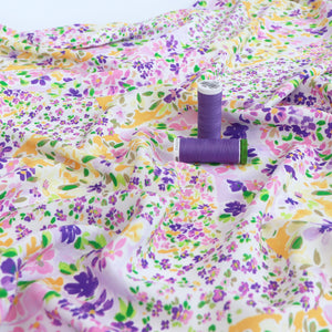 Viscose Lawn - Patchwork Meadow - Purple + Yellow - SALE