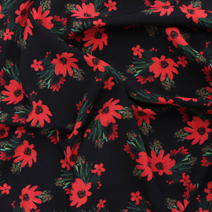 Viscose Lawn - Red Flowers - END OF BOLT 149cm