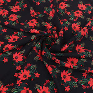 Viscose Lawn - Red Flowers - END OF BOLT 149cm