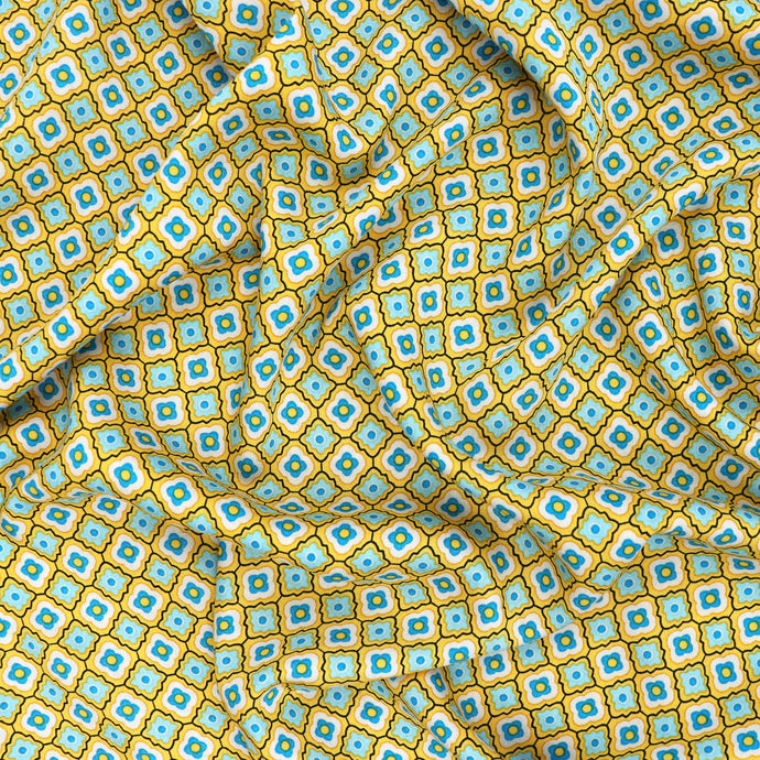 Viscose Lawn - Yellow Flower Tiles - SALE