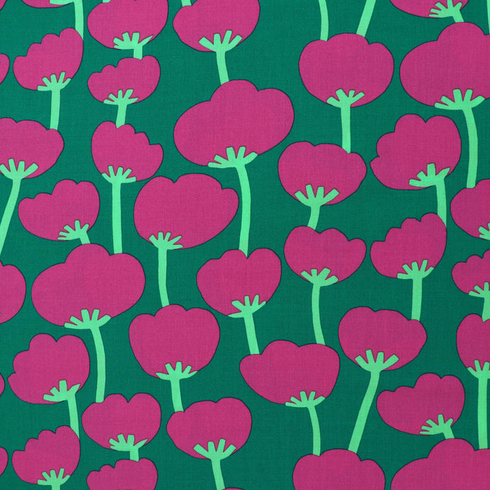 Viscose Lawn with Lenzing™️ EcoVero™️ viscose fibres - Nerida Hansen X Verhees Collab- Poppies Green - SALE