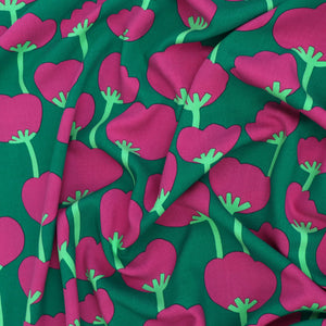 Viscose Lawn with Lenzing™️ EcoVero™️ viscose fibres - Nerida Hansen X Verhees Collab- Poppies Green