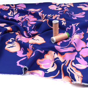 Viscose Lawn with Lenzing™️ EcoVero™️ viscose fibres - Printmaker's Floral on Blue