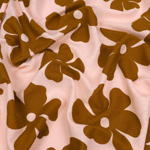 Viscose Linen - Big Flower Energy - Pink + Brown - END OF BOLT 44cm