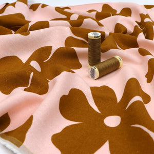 Viscose Linen - Big Flower Energy - Pink + Brown