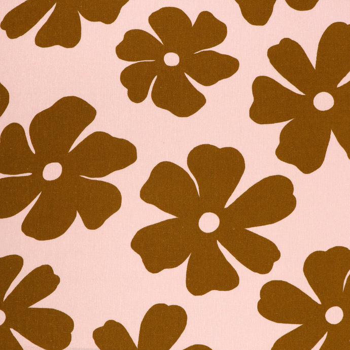 Viscose Linen - Big Flower Energy - Pink + Brown - END OF BOLT 44cm