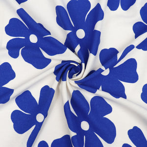 Viscose Linen - Big Flower Energy - White + Blue