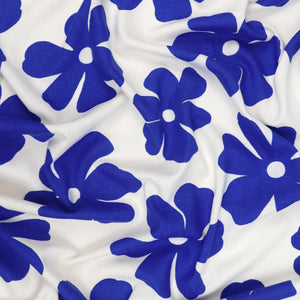 Viscose Linen - Big Flower Energy - White + Blue