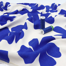 Viscose Linen - Big Flower Energy - White + Blue