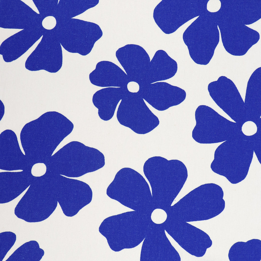 Viscose Linen - Big Flower Energy - White + Blue