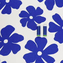 Viscose Linen - Big Flower Energy - White + Blue