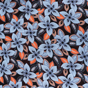 Viscose Linen - Indy Flower - Blue + Orange