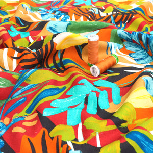 Viscose Linen - Jungle Tropics - Red