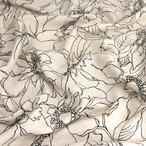 Viscose Linen - Natural Botanical Sketch