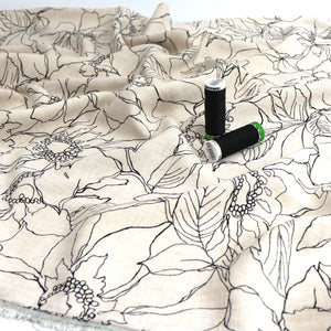 Viscose Linen - Natural Botanical Sketch
