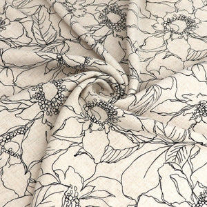 Viscose Linen - Natural Botanical Sketch