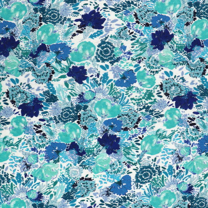 Viscose Linen - Sea Flora - Blue
